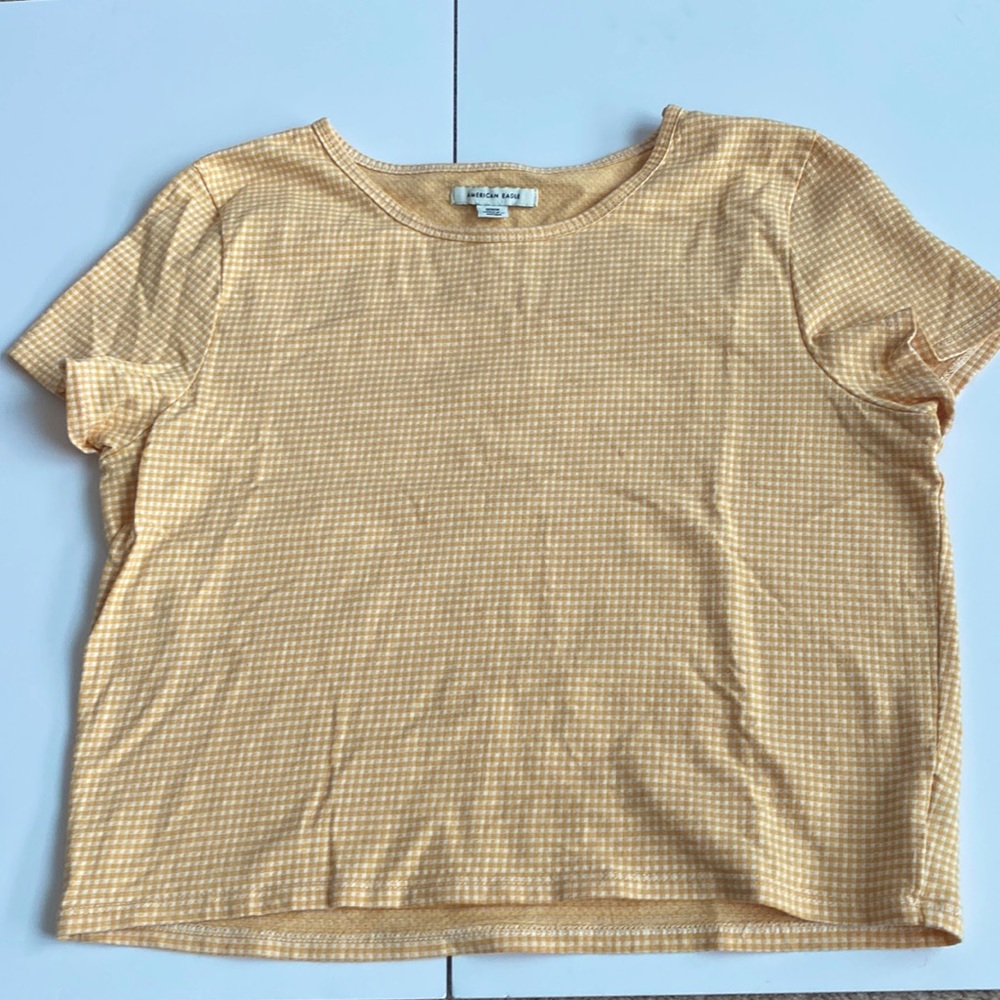 American Eagle Outfitters M Gingham Yellow & White Cropped Tee